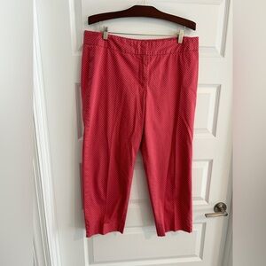 Talbots Cropped Polka Dot Pants Coral Pink White Size 14